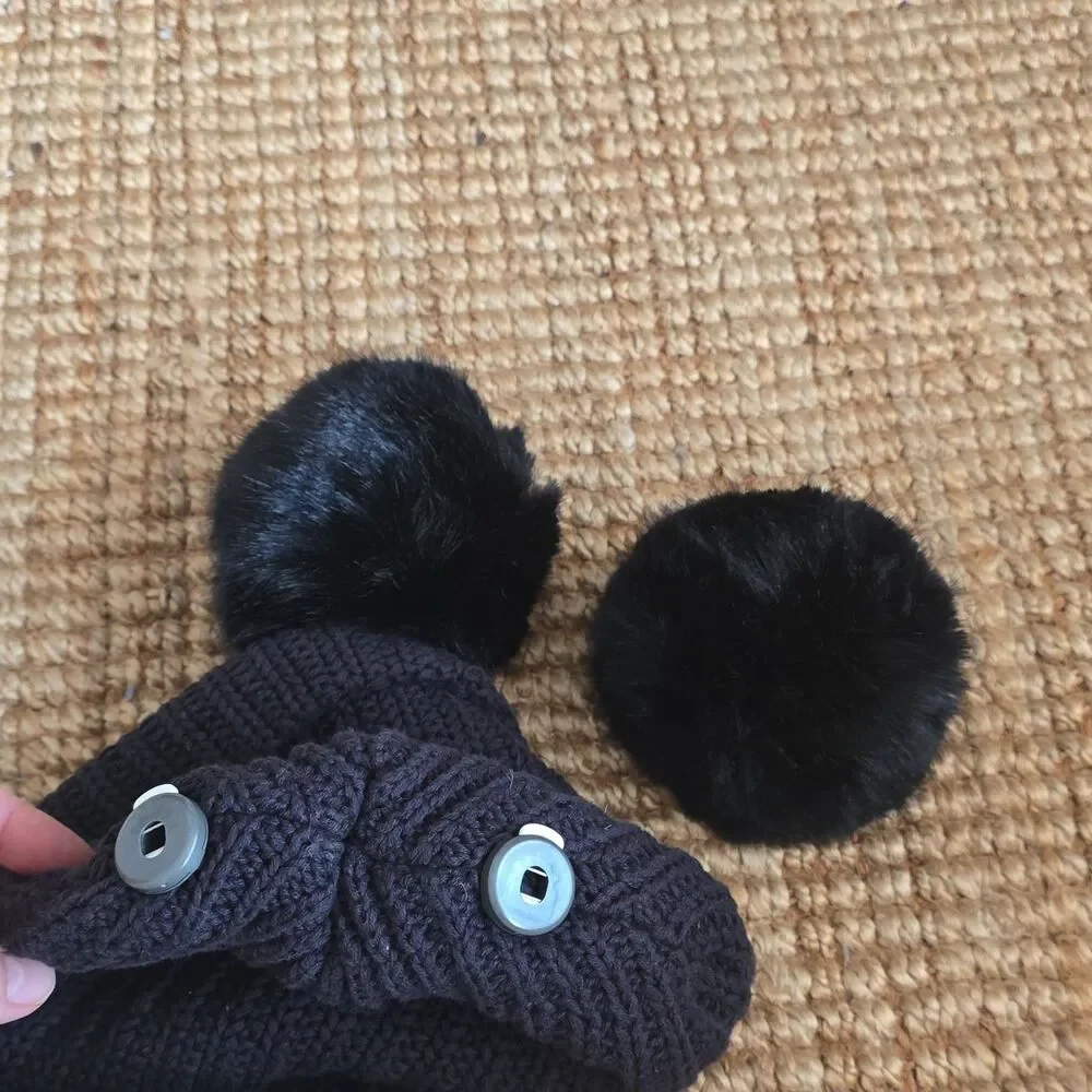 Love Your Melon Disney Mickey Mouse Black Cuffed Knit Hat with Double Pom-Poms